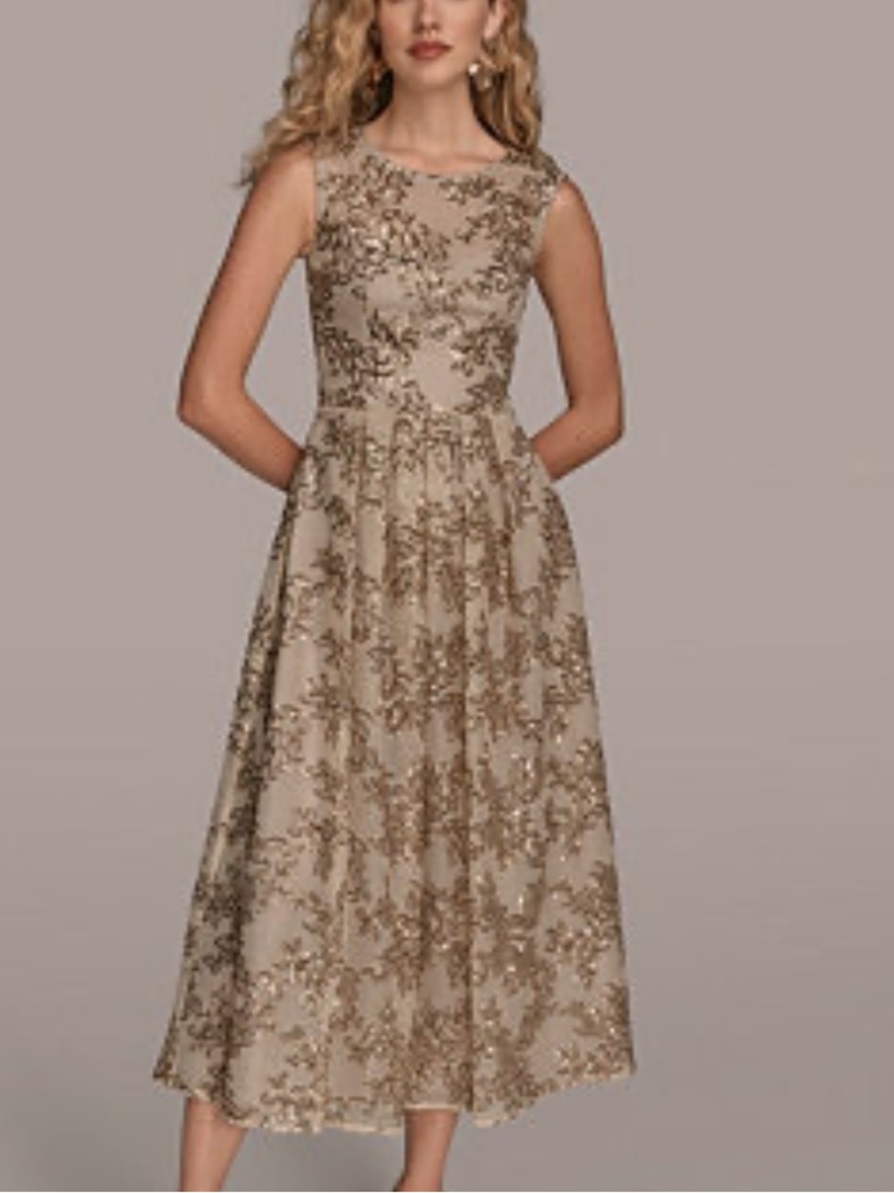 DONNA KARAN New York Women’s Sleeveless floral A line dress